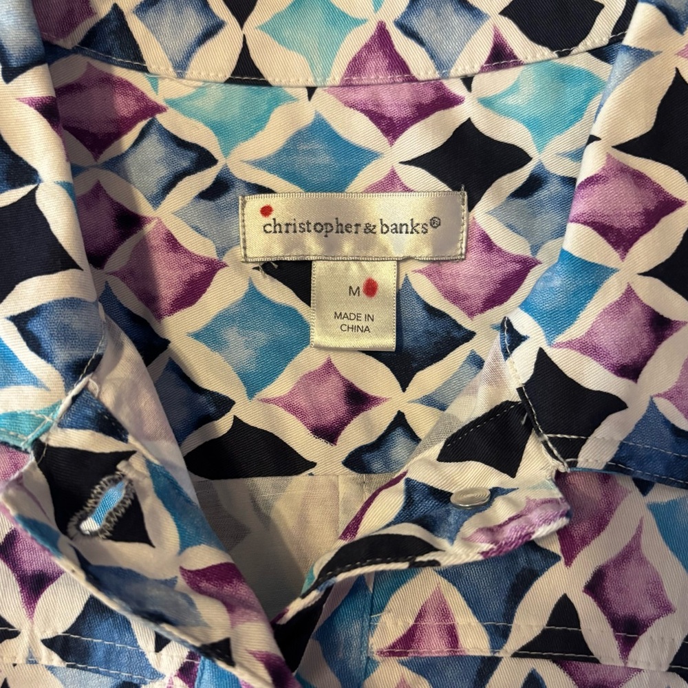 Christopher & Banks Jacket Button Front Pastel Diamond Print Cotton Size Medium - Picture 8 of 11